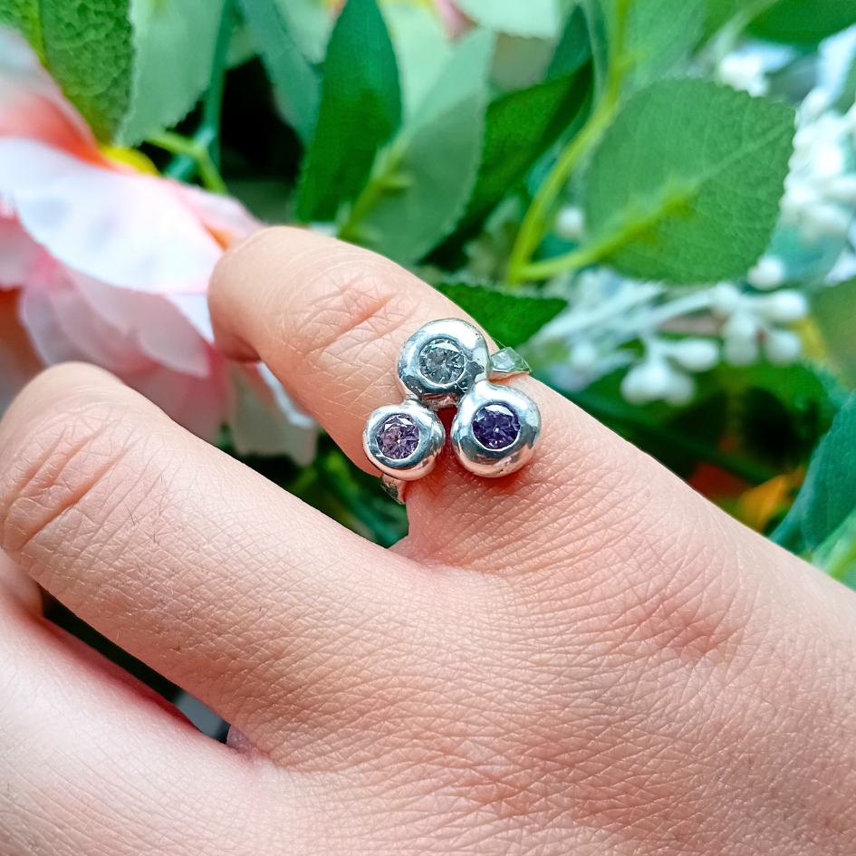 Three Gemstone Bubble Ring