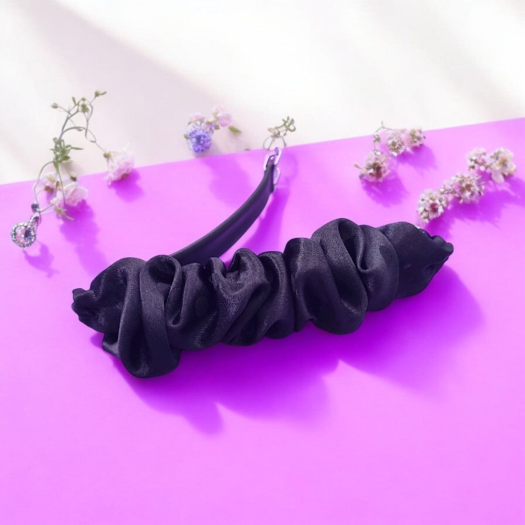 Silk Black Srunchie Barrette Hair Clip