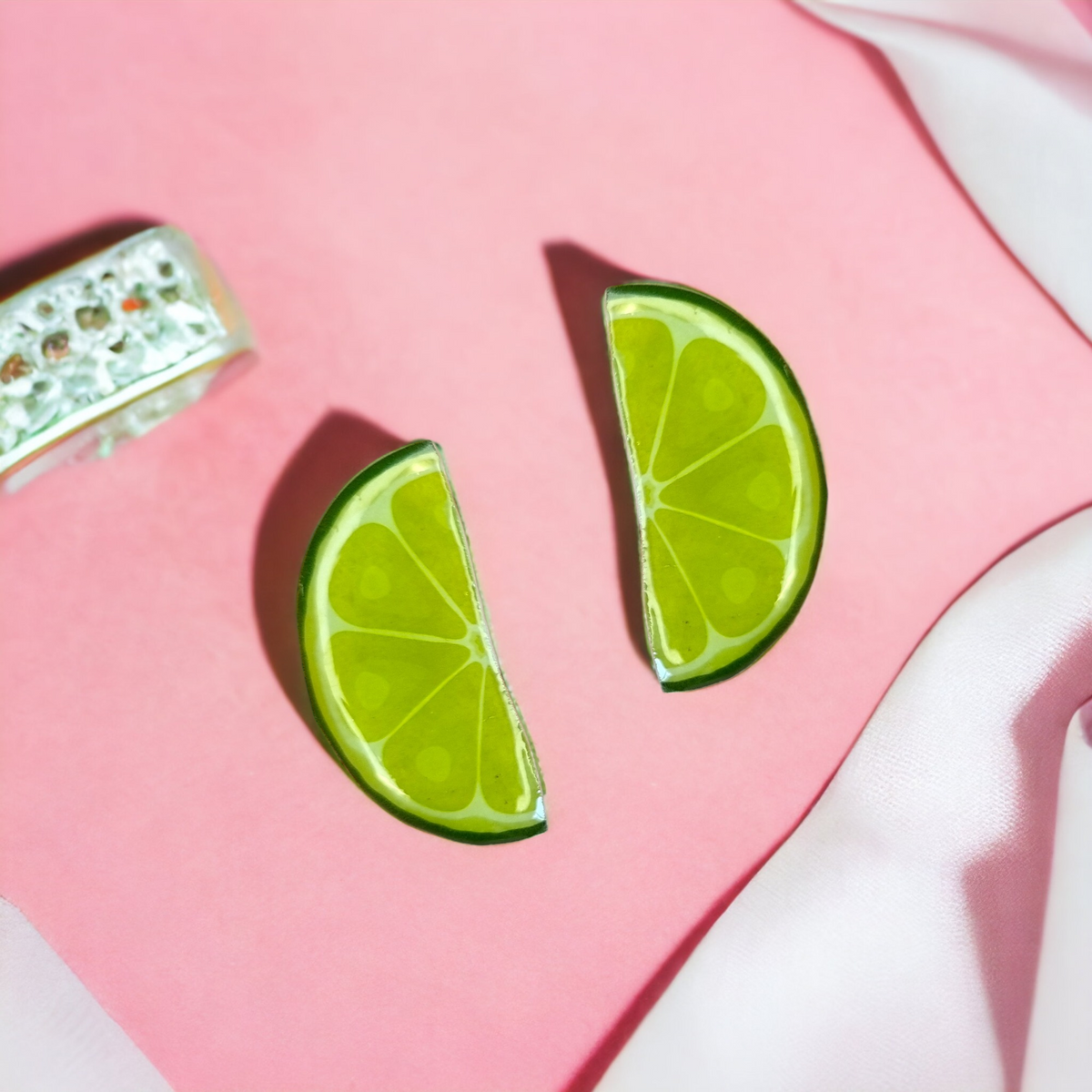 Small Half Slice Lime Statement Stud Earrings
