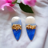 Statement Dagger Blue and Gold Stud Earrings