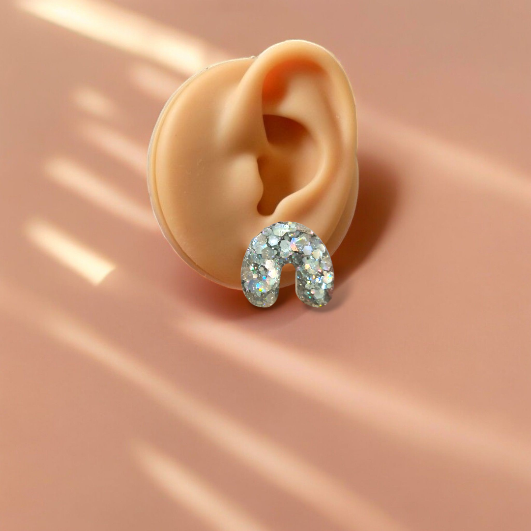 Chunky statement silver glitter Stud Earrings