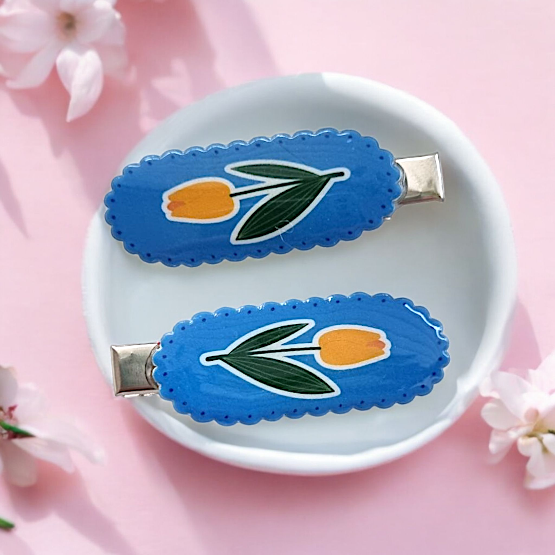 Large Blue and Yellow Tulip Twin Earring Pack