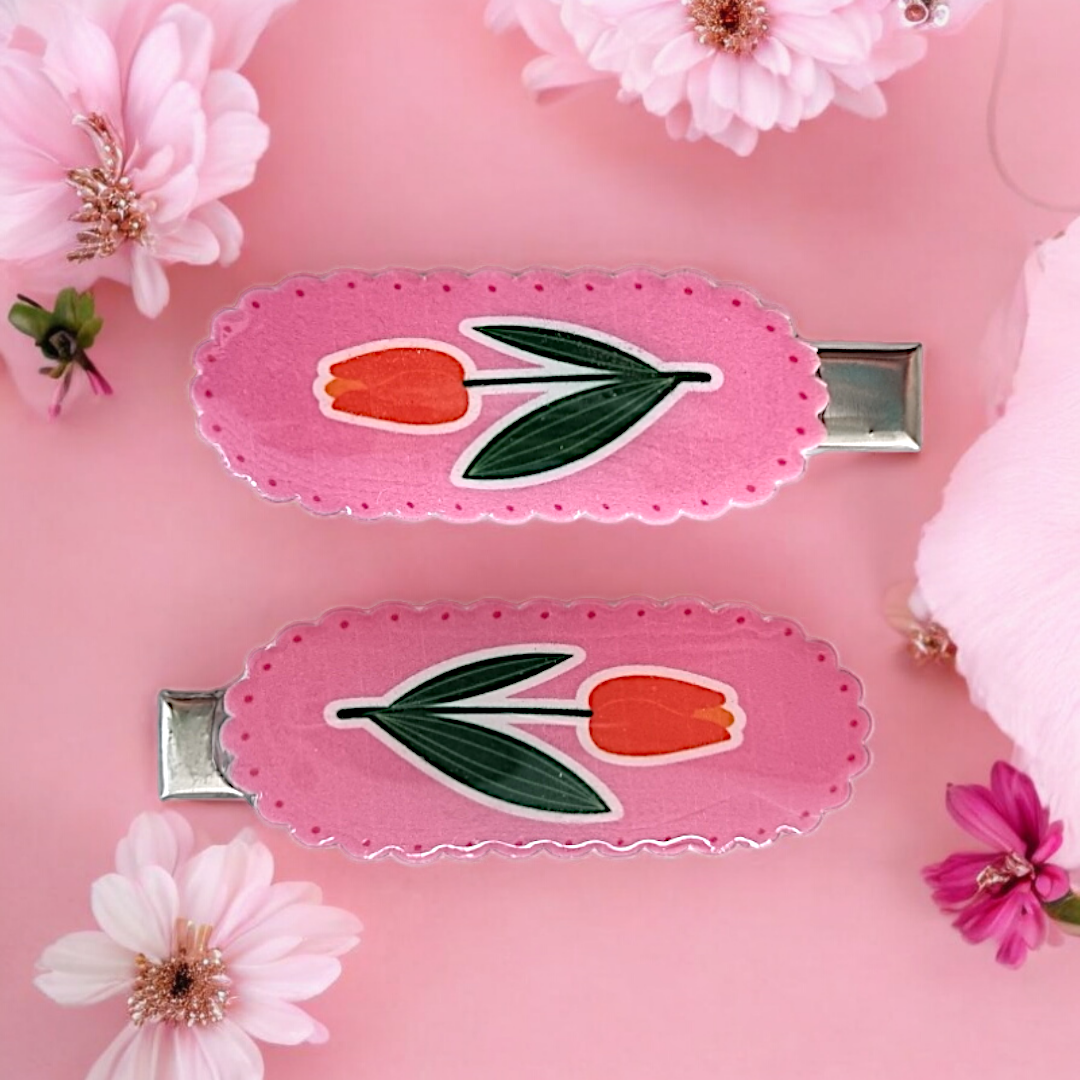 Dainty Pink and Orange Tulip Twin Earring Pack