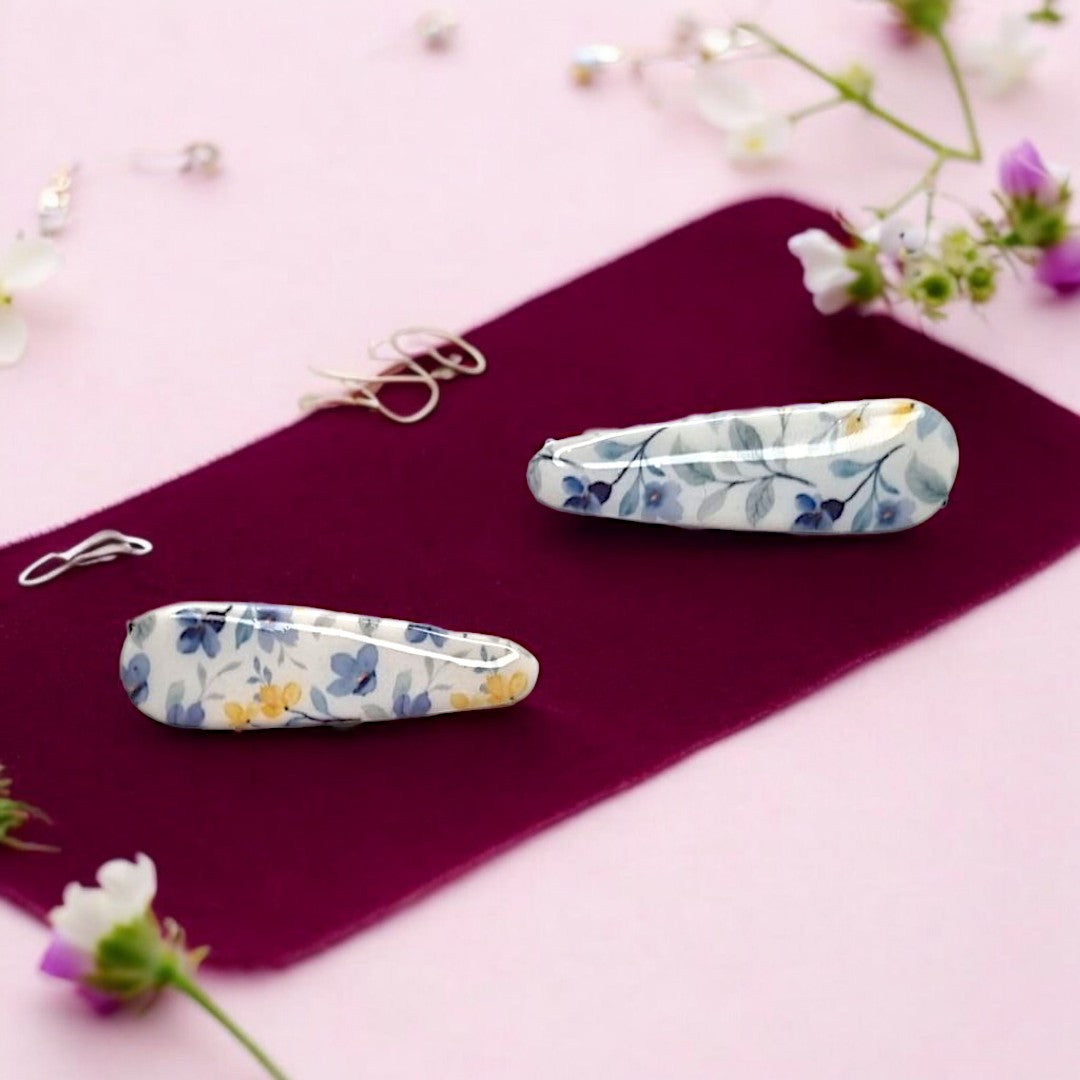 Twin Pack - White, Blue, Yellow Floral Hairclips