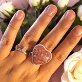 Large Pink Glitter Heart Chunky Ring